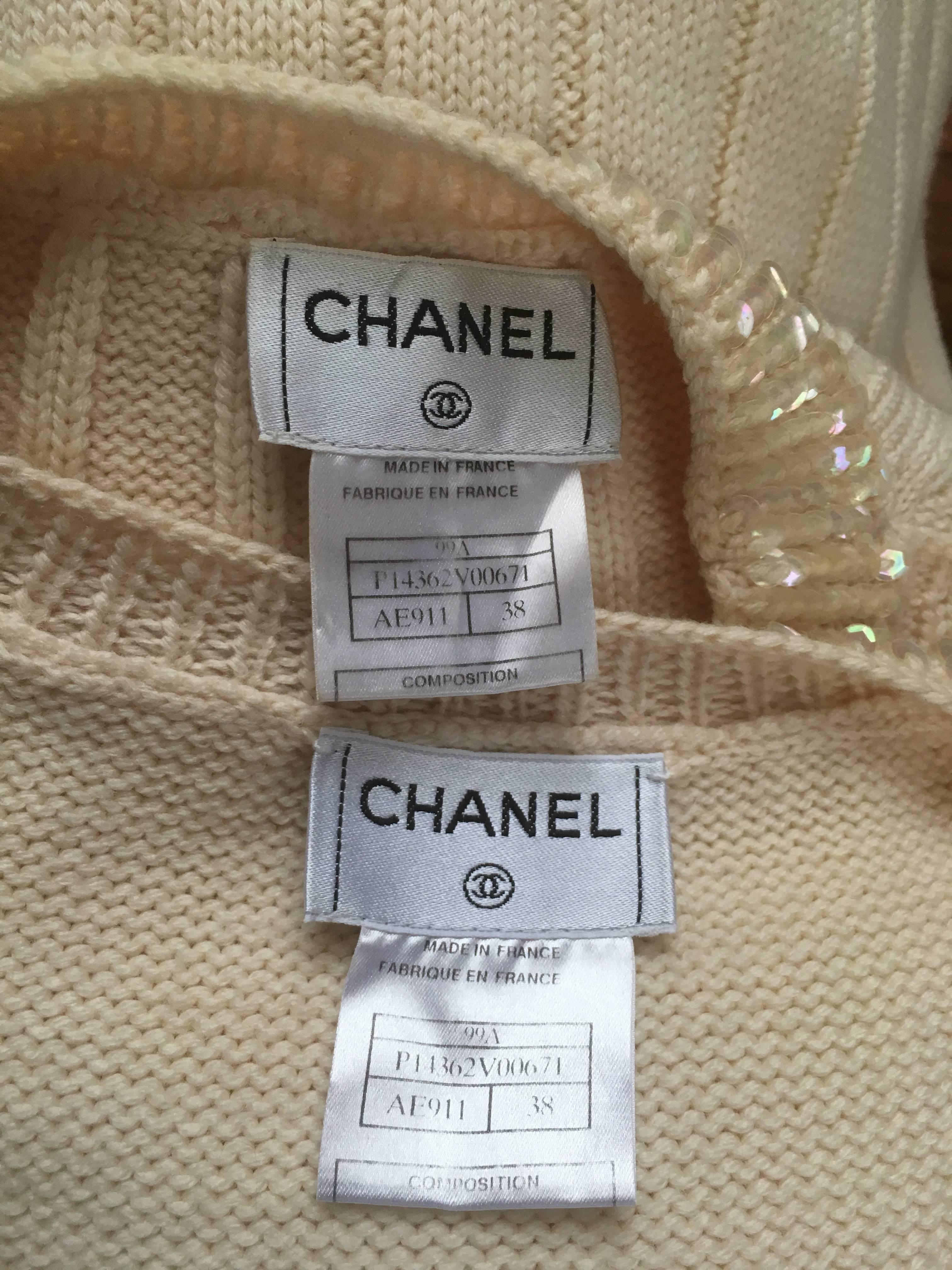 Chanel Wool Cream Knit Sequin Tank & Cardigan Set Size 4 / 38.  3
