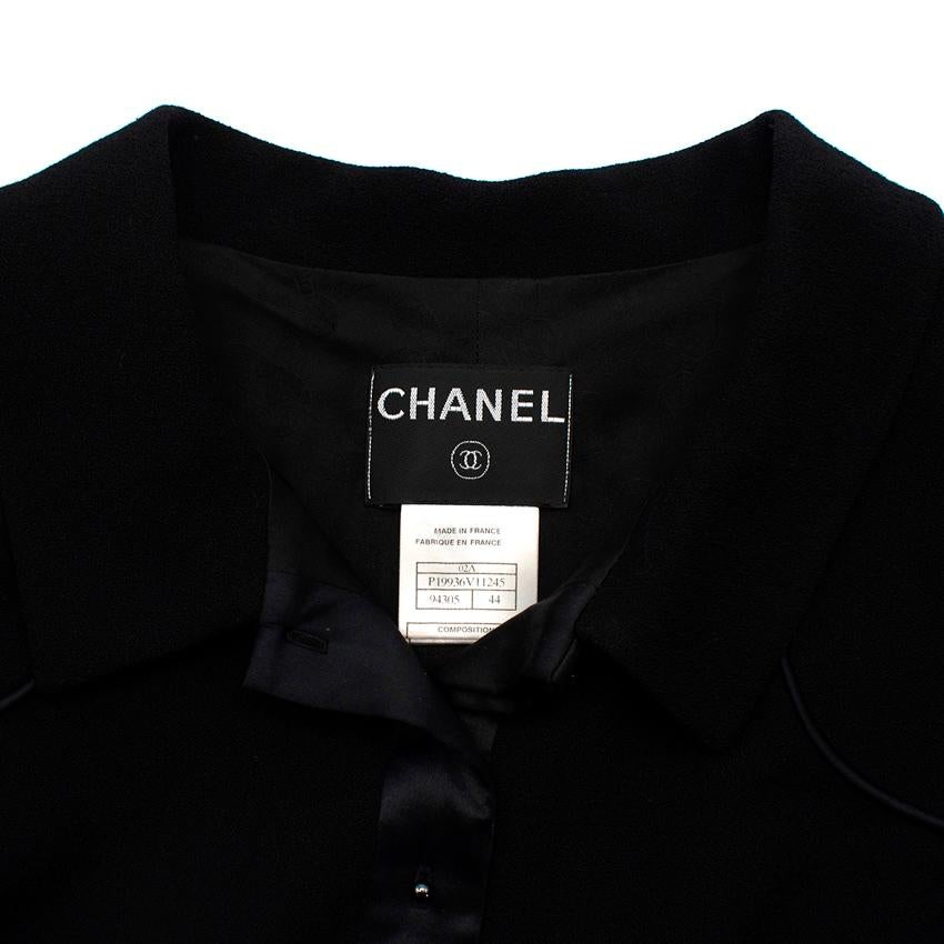 Black Chanel Wool Crepe Satin Trimmed Jacket For Sale