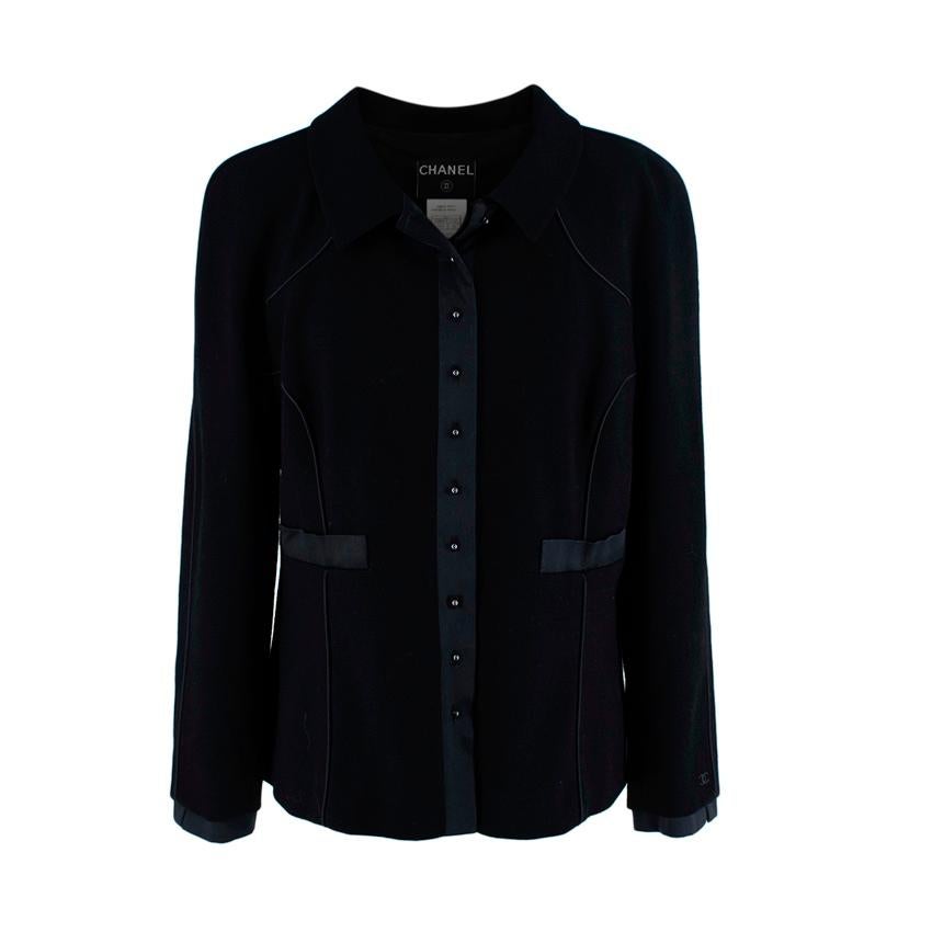Chanel Wool Crepe Satin Trimmed Jacket For Sale