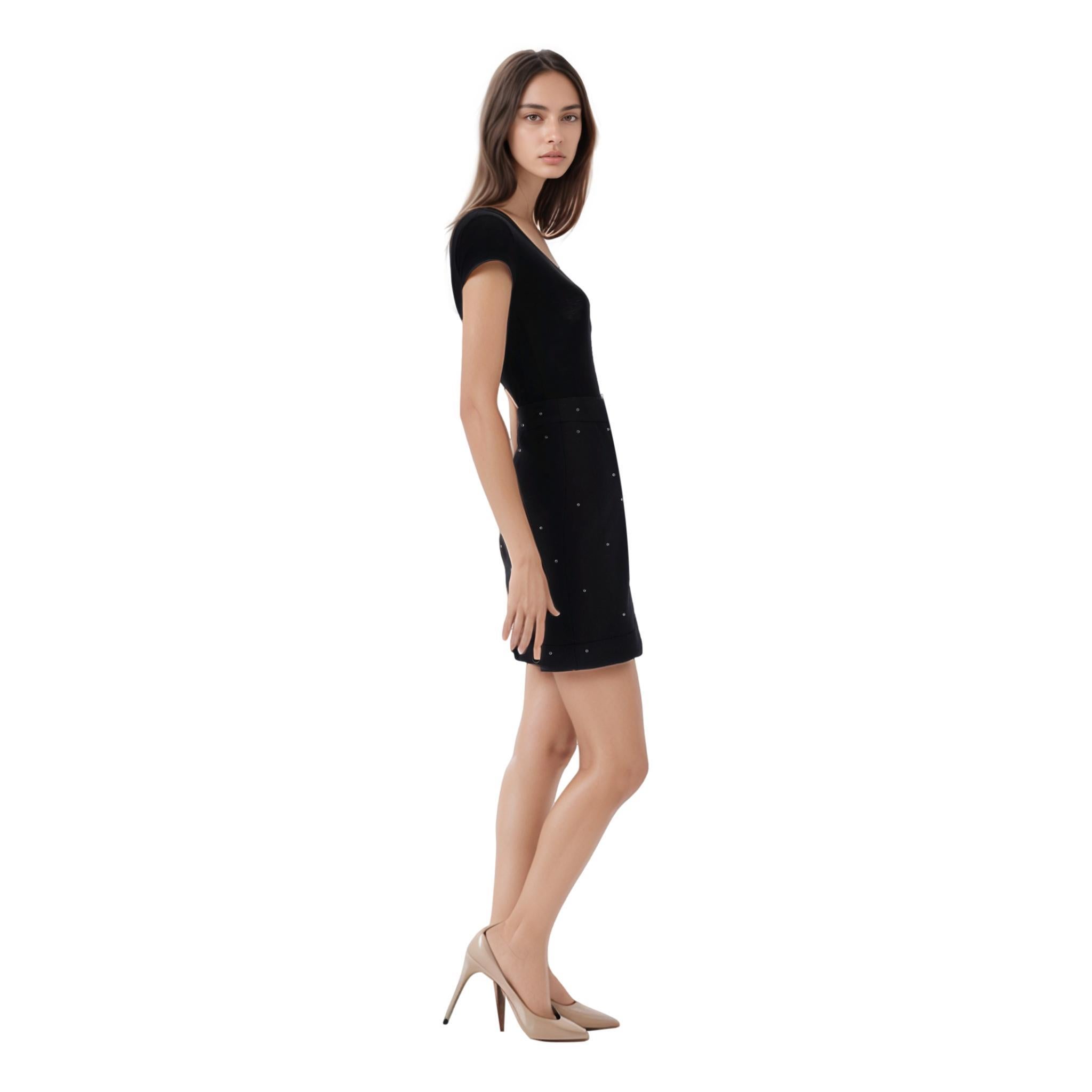 Black Chanel Wool & Glass Beaded Runway Wool Skirt