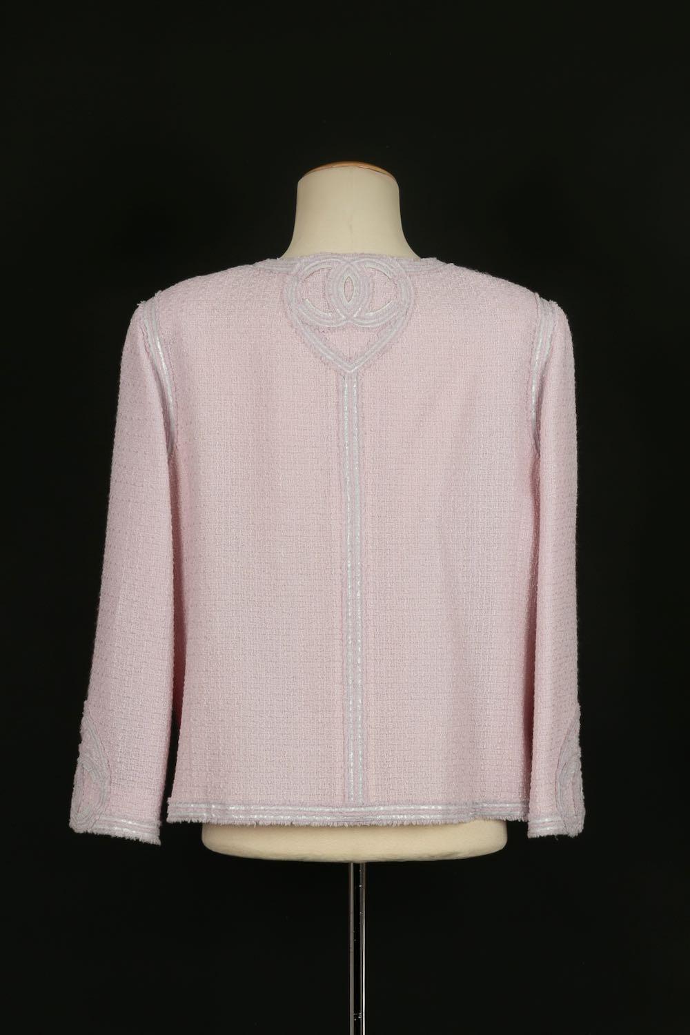 Gray Chanel Wool Jacket in Pink with Silk Liningwith For Sale