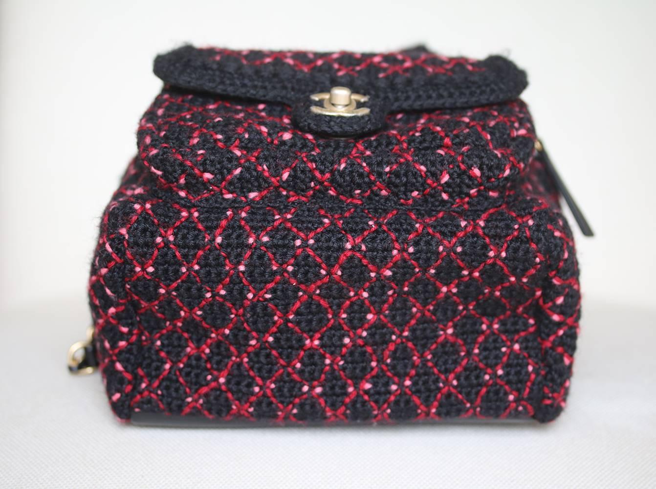 Black Chanel Wool Knit Mini Tweed Backpack Bag