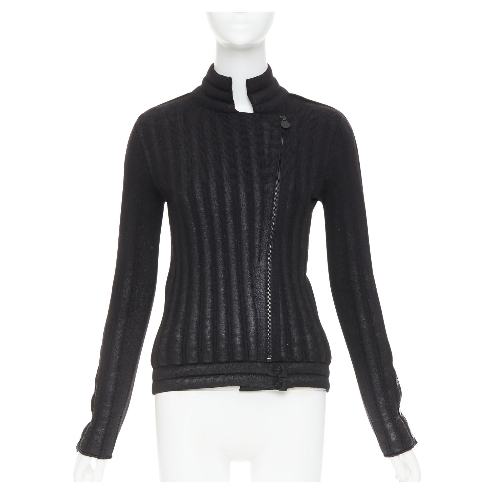 Veste de motard Chanel pour femme des années 2010, en laine noire avec logo CC métallisé, FR34 XS