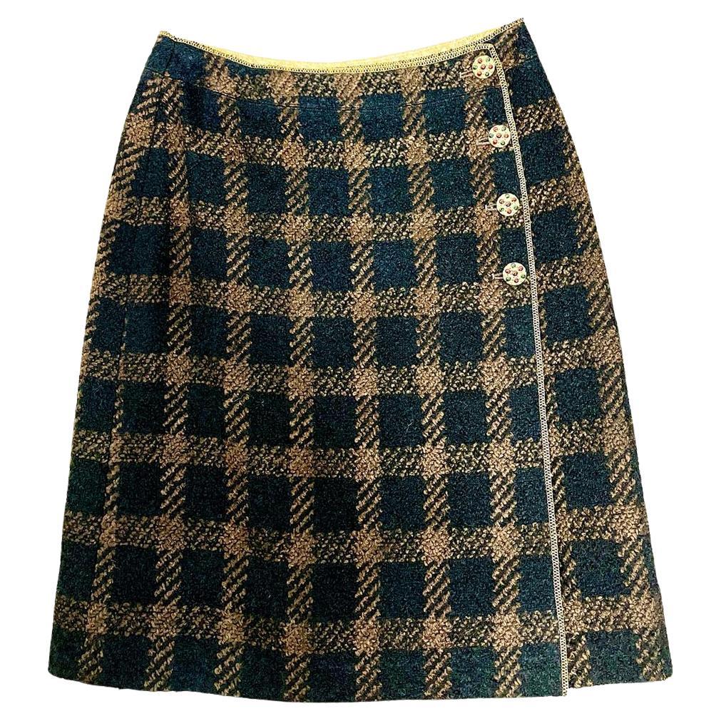 Chanel Wool Mid-Length Skirt in Brown For Sale