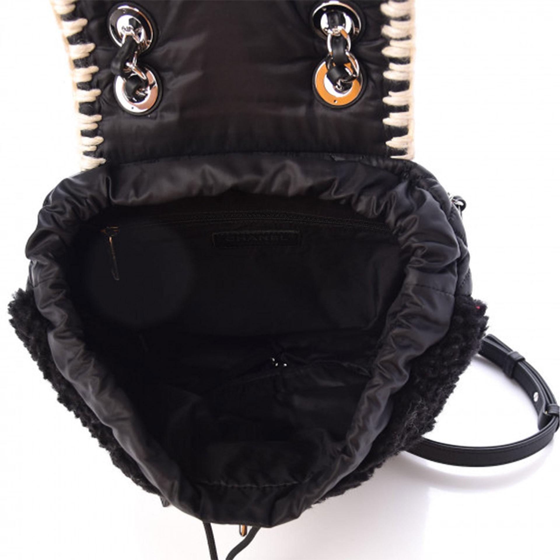 Chanel Wool Nylon Quilted Coco Neige Black Backpack For Sale 2