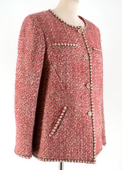 Chanel Wool & Silk Blend Red Tweed Jacket FR 40