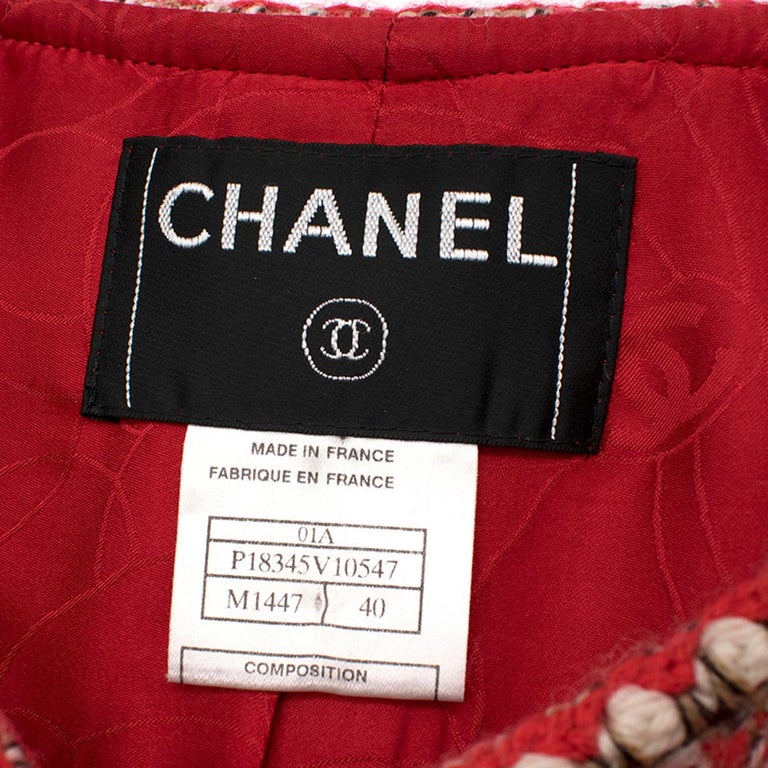 Chanel Wool and Silk Blend Red Tweed Jacket FR 40 at 1stDibs