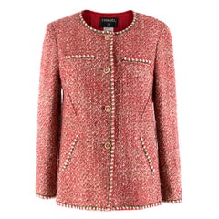 Chanel Wool & Silk Blend Red Tweed Jacket FR 40