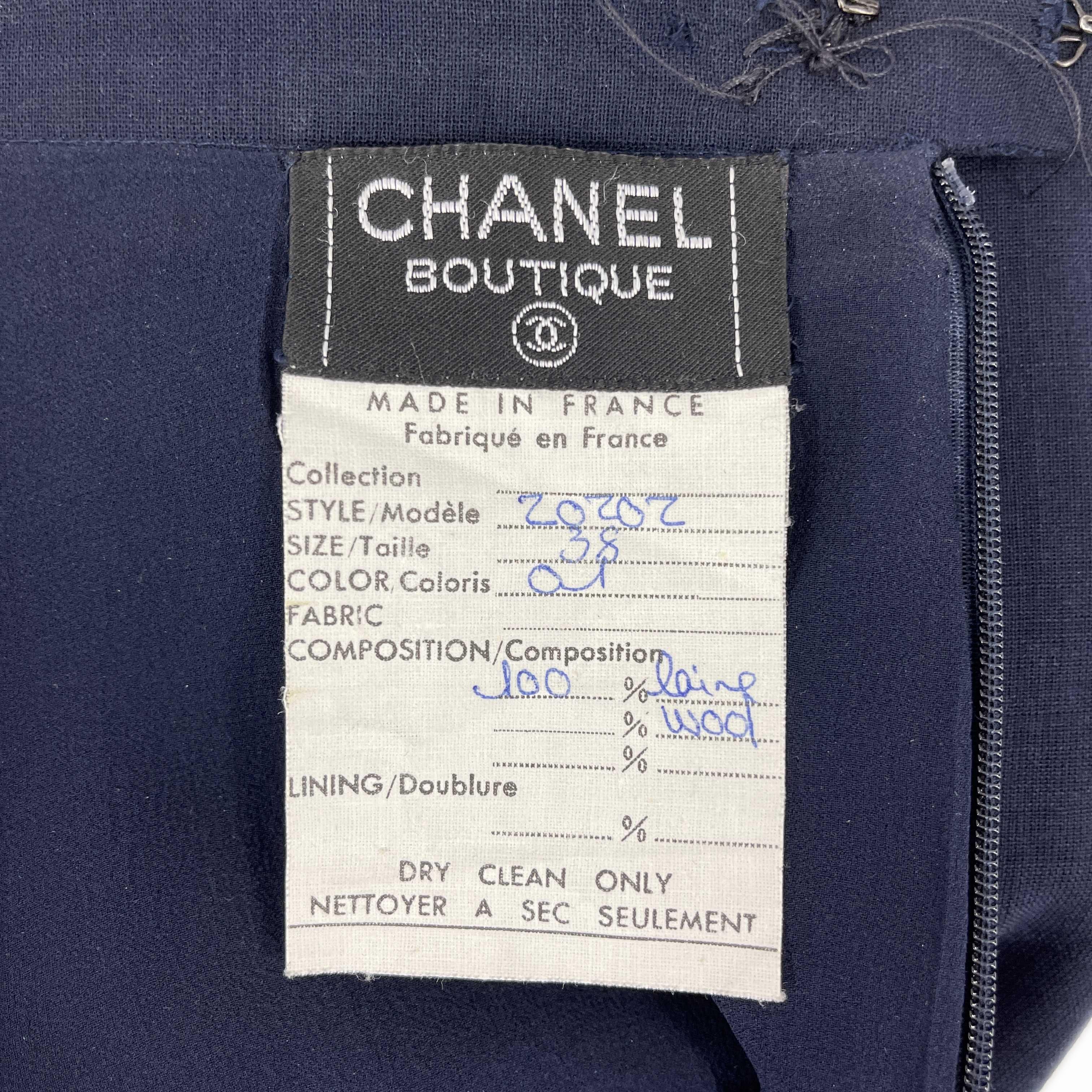 CHANEL Wool Suit Cascade Jacket and Skirt CC Buttons Navy / Gold 36 US 6 For Sale 4