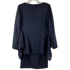 CHANEL Wool Suit Cascade Jacket and Skirt CC Buttons Navy / Gold 36 US 6