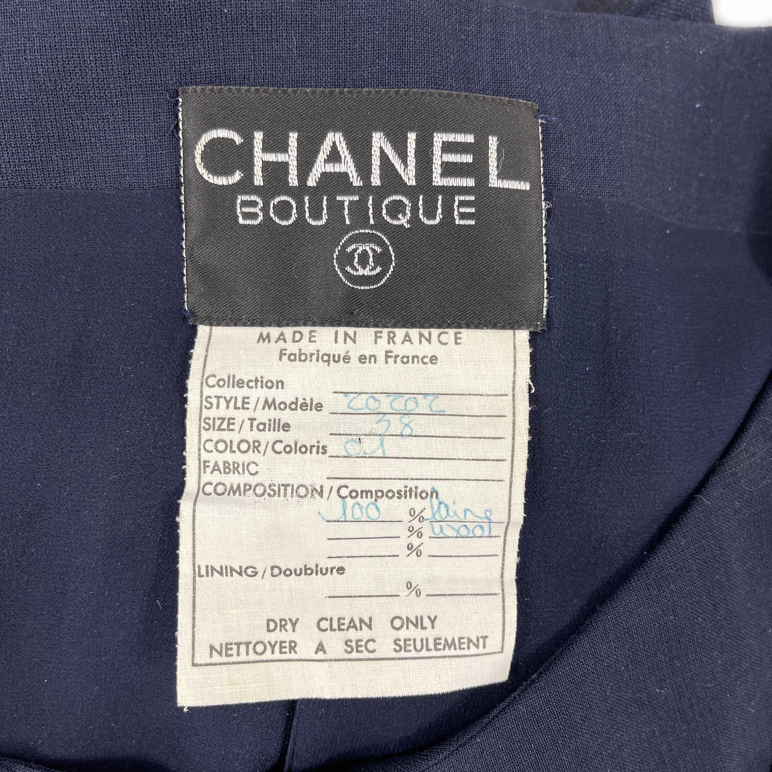 CHANEL Wool Suit Cascade Jacket and Skirt CC Buttons Navy / Gold 36 US 6 For Sale 1