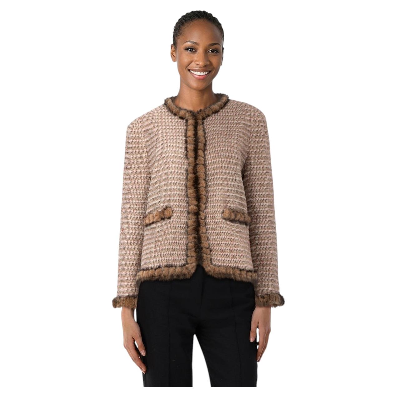 Chanel Wool Tweed Fur Trim Jacket Size XXXL