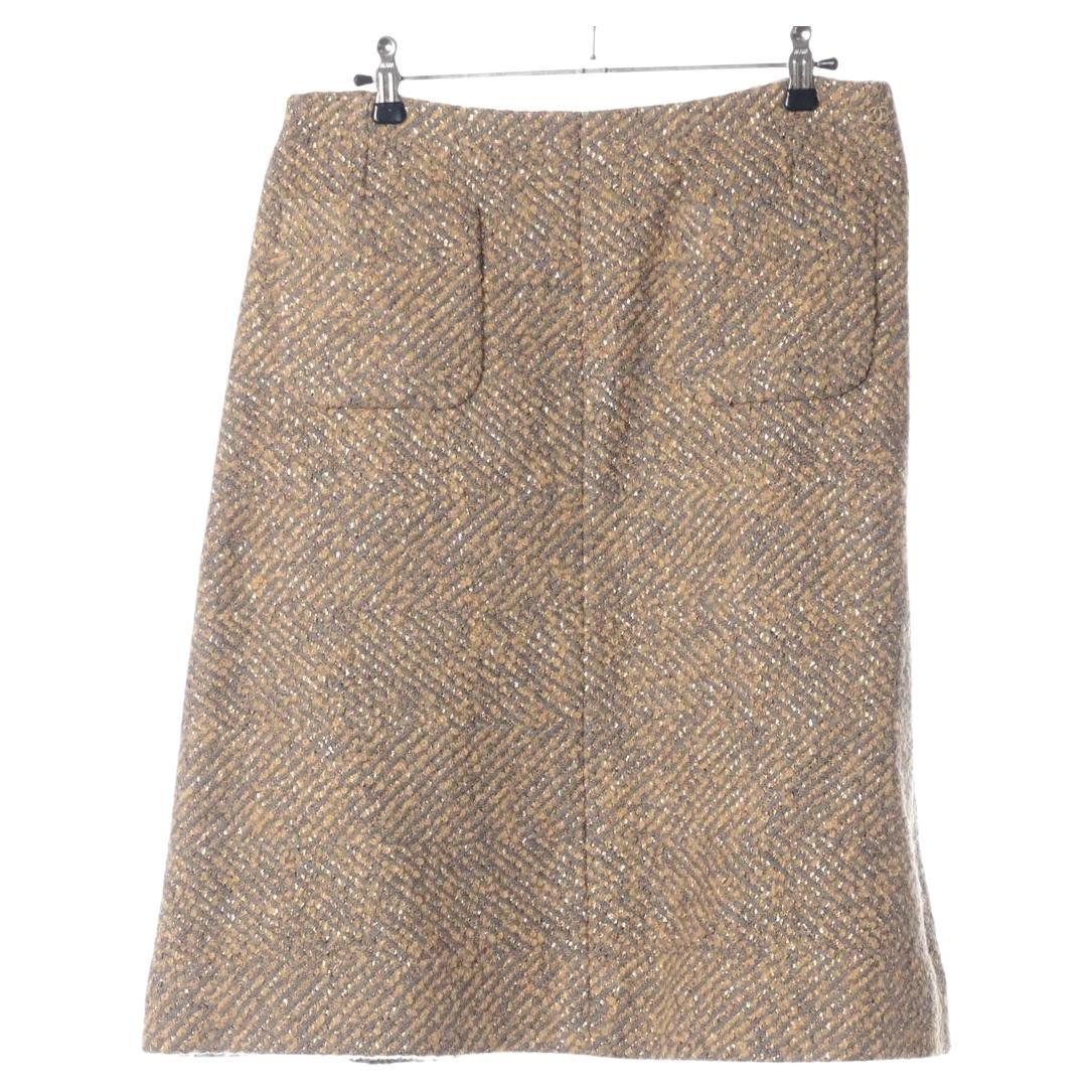 Chanel Falda Lana Tweed Oro x Gris