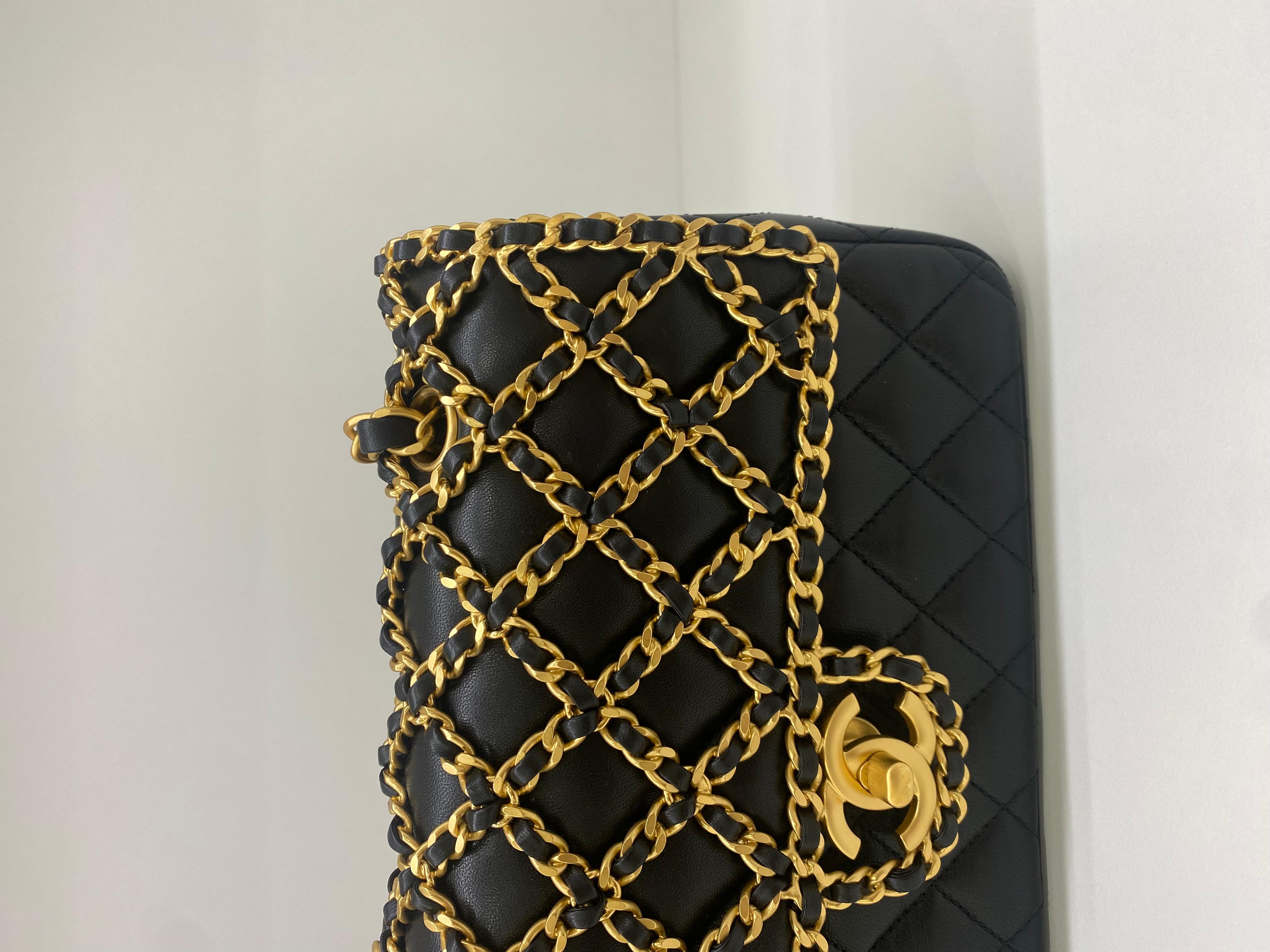 Chanel Woven Chain Classic Flap Exclusive Black GHW In Excellent Condition For Sale In Double Bay, AU