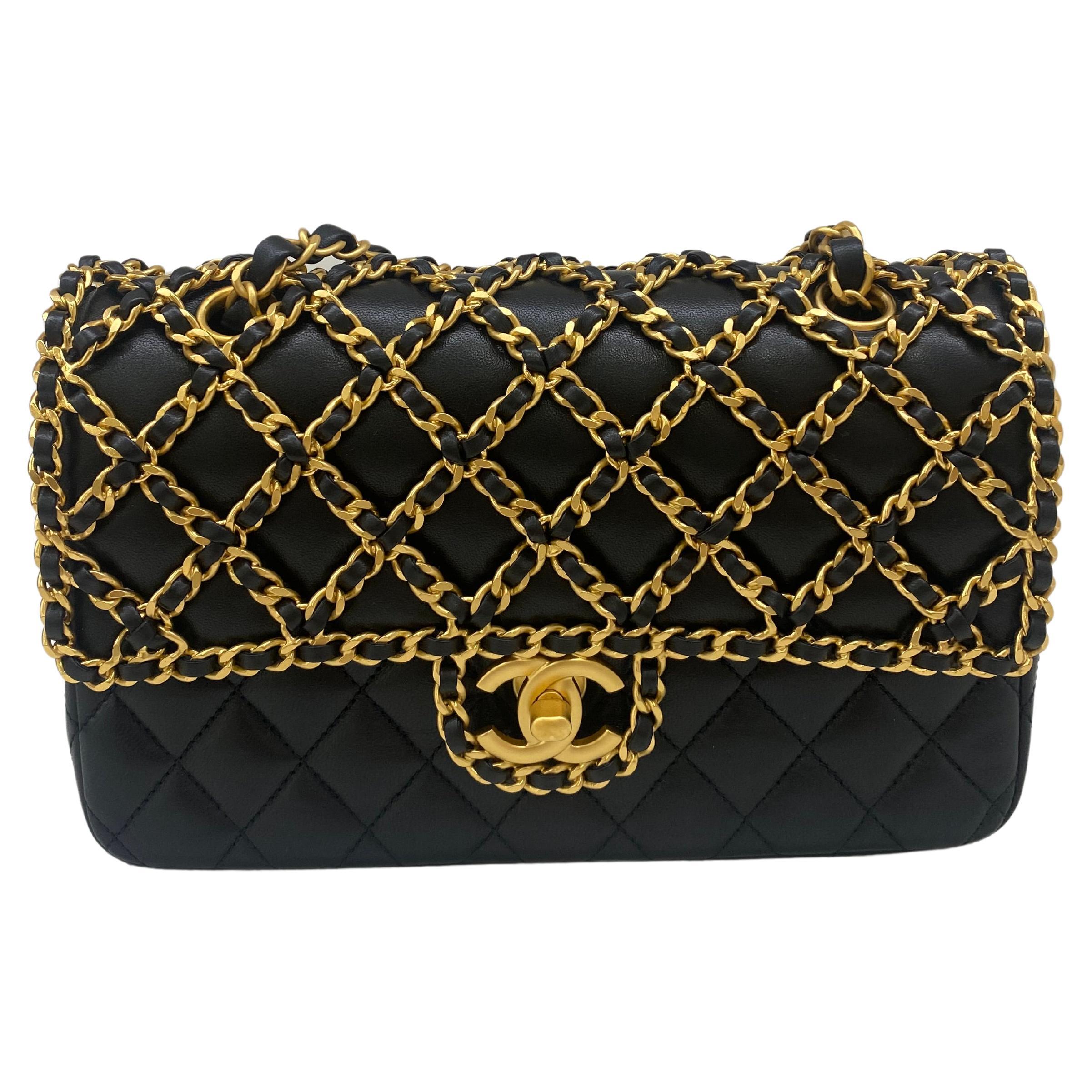 Chanel Woven Chain Classic Flap Exclusive Black GHW For Sale