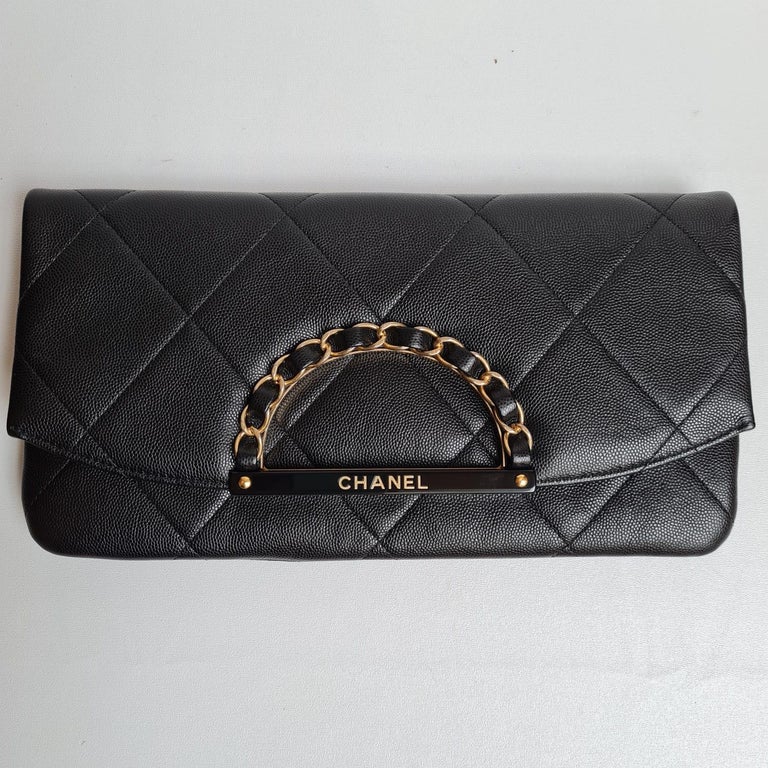 Chanel Woven Chain Handle Caviar Clutch For Sale at 1stDibs
