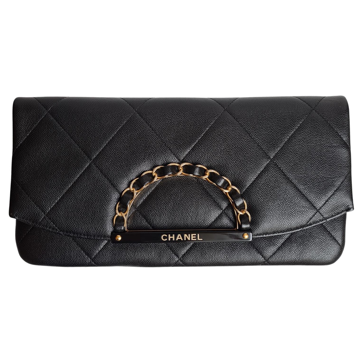 Chanel Woven Chain Handle Caviar Clutch