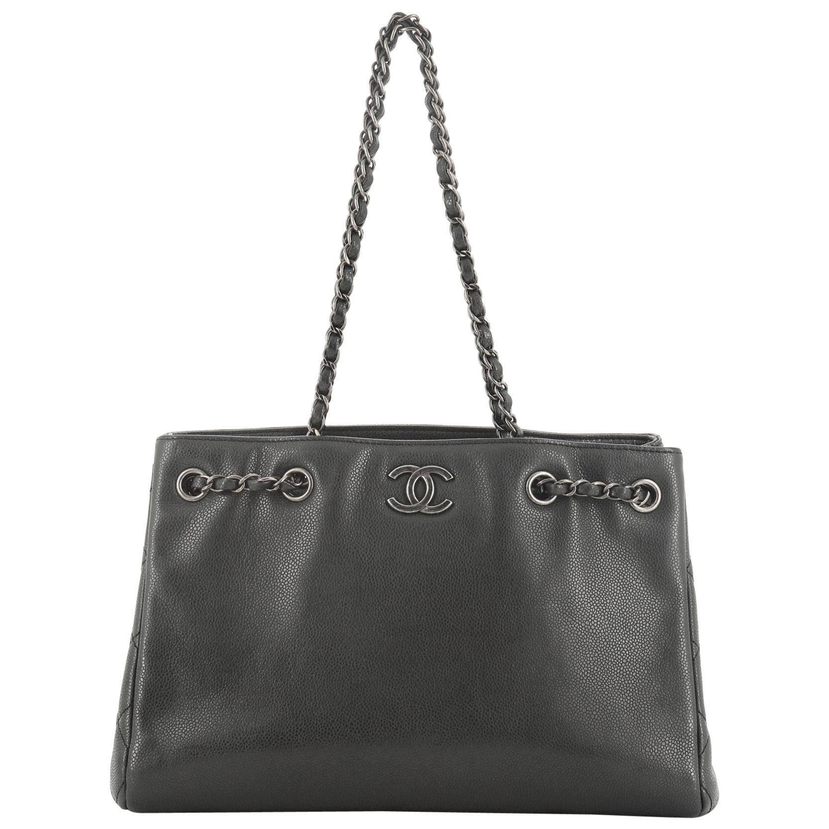 Chanel Woven Chain Shopping Tote Caviar Medium at 1stDibs