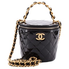 Chanel Woven Chain Top Handle Vanity Bucket Bag Quilted Patent