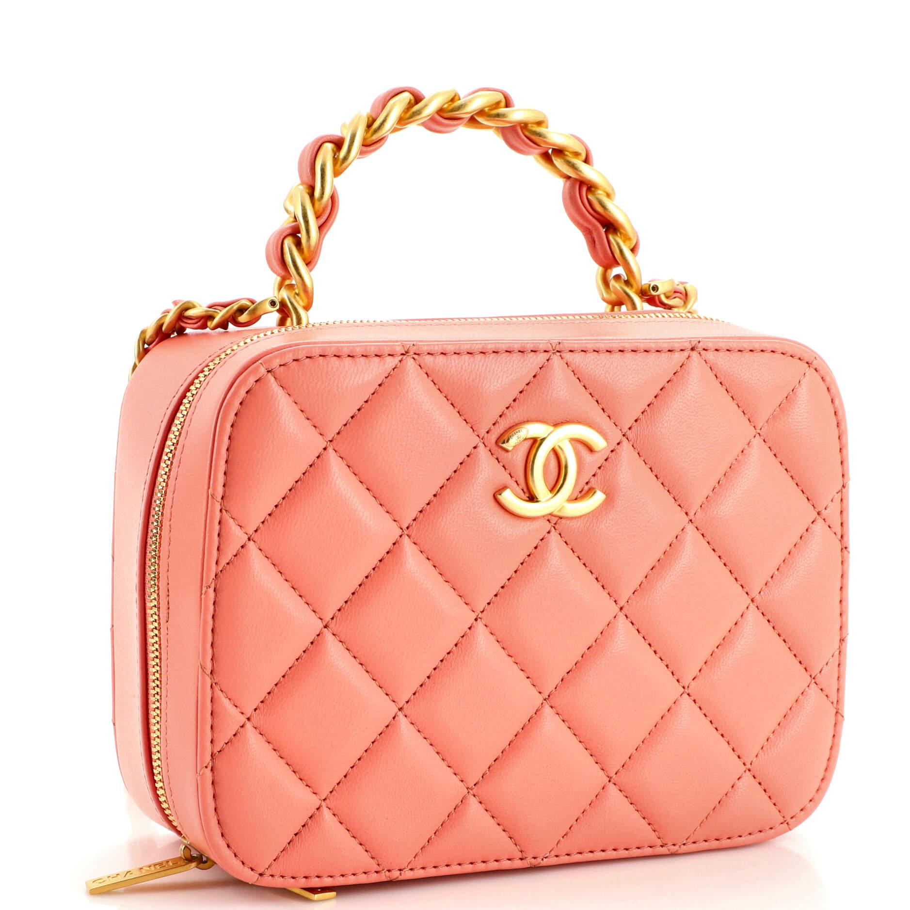 Chanel Woven Chain Top Handle Vanity Case Quilted Lambskin Small In Good Condition In NY, NY