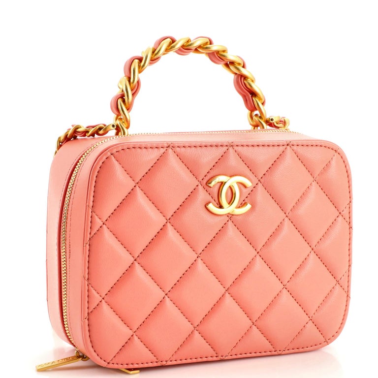 Chanel CC Chain Handle Zip Around Vanity Case with Chain Quilted Lambskin  at 1stDibs