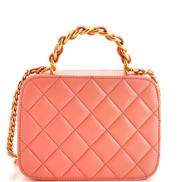Chanel Woven Chain Top Handle Vanity Case Quilted Lambskin Small For Sale  at 1stDibs
