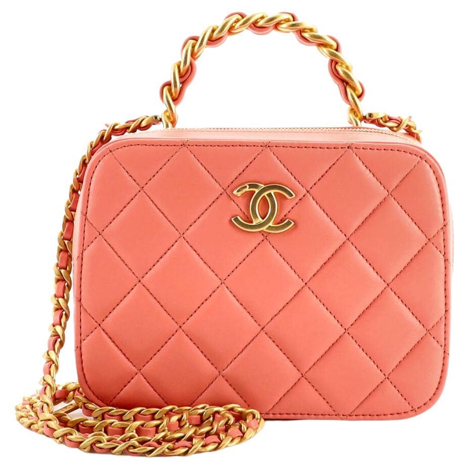 Chanel Woven Chain Top Handle Vanity Case Quilted Lambskin Small at 1stDibs