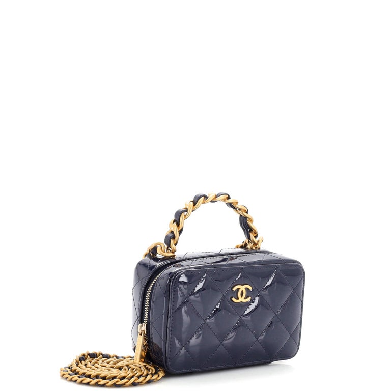 Chanel Woven Chain Top Handle Vanity Case Quilted Patent Mini