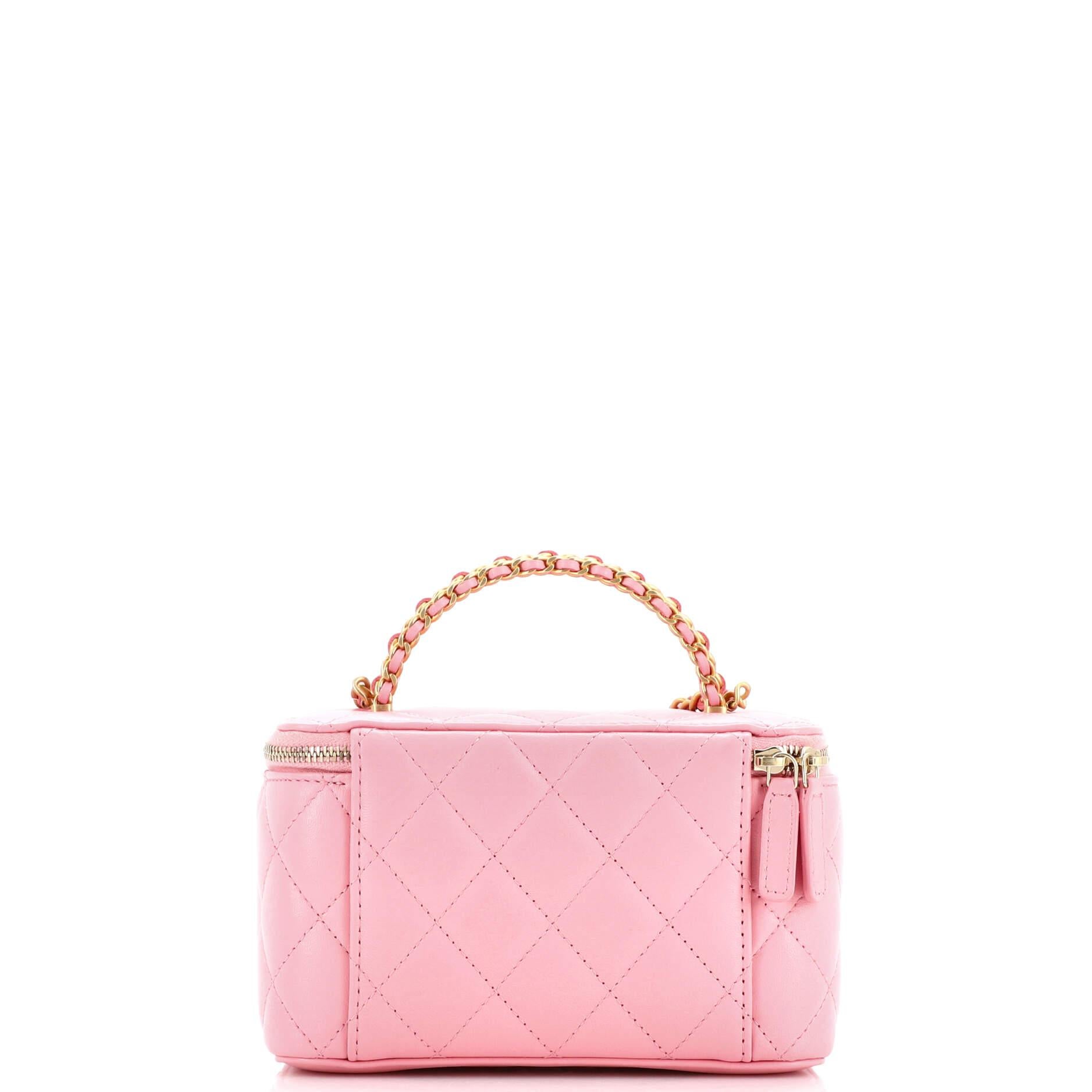 Women's or Men's Chanel Woven Chain Top Handle Vanity Case with Chain Quilted Lambskin Small