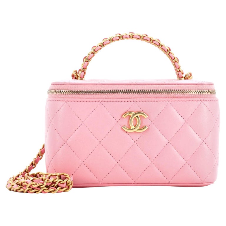 Chanel Lambskin Quilted Small Top Handle Vanity Case With Chain