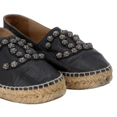 Chanel Woven Espadrille 35 Lambskin Leather Studded CC Flats CC-0522N-0189