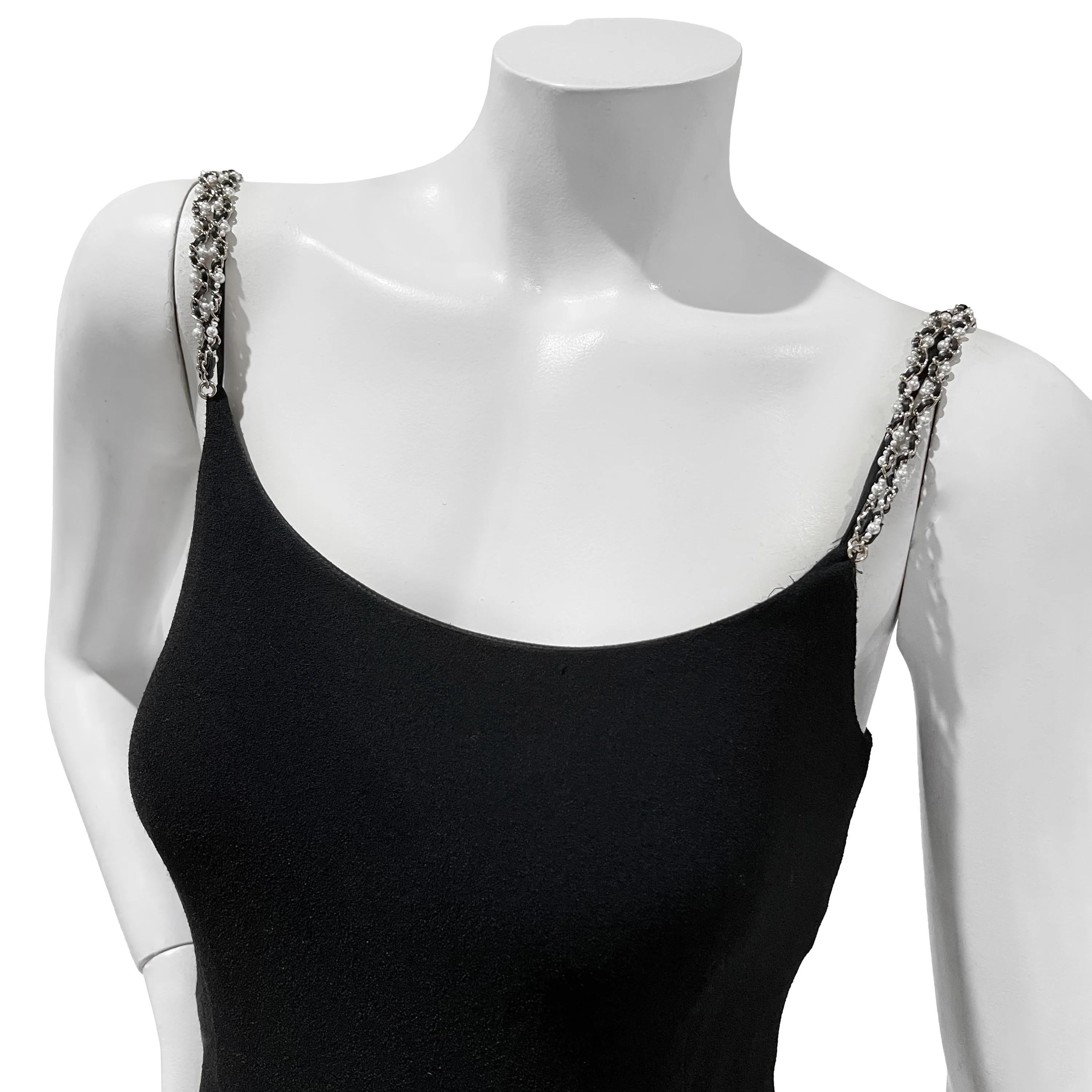 Black Chanel Woven Leather Faux Pearl Strap Scoop Neck Jumpsuit Spring2019