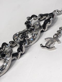 Chanel Woven Leather & Rhinestone Chain Bracelet, 2018