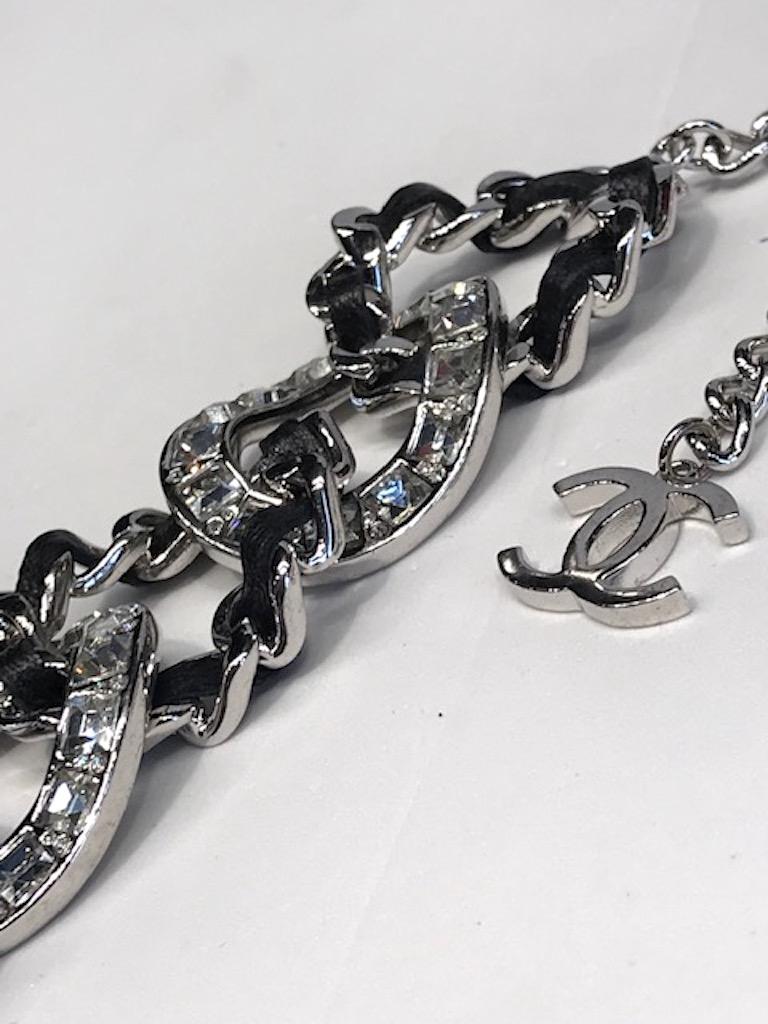 Chanel Woven Leather and Rhinestone Chain Bracelet, 2018 at 1stDibs