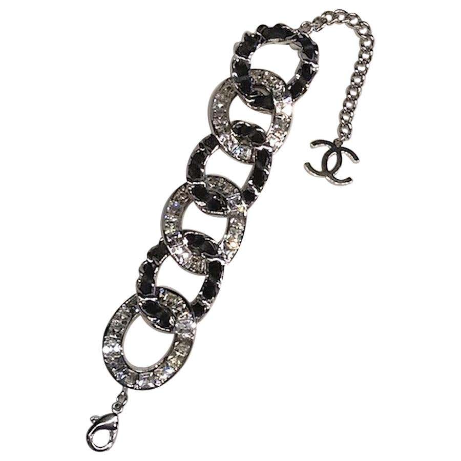 Chanel Woven Leather and Rhinestone Chain Bracelet, 2018 at 1stDibs