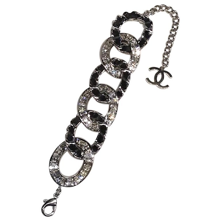 Chanel Woven Leather and Rhinestone Chain Bracelet, 2018 at 1stDibs
