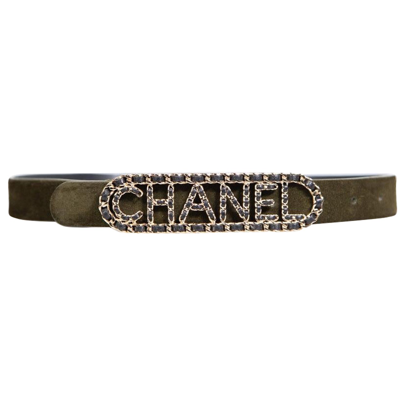 Chanel - Ceinture en daim avec boucle et logo tissé en vente