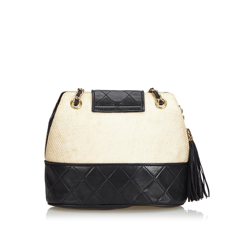 Vintage Chanel Leather/Raffia Tassel Shoulder Bag