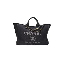 Chanel Woven Straw Raffia Medium Deauville Tote Black