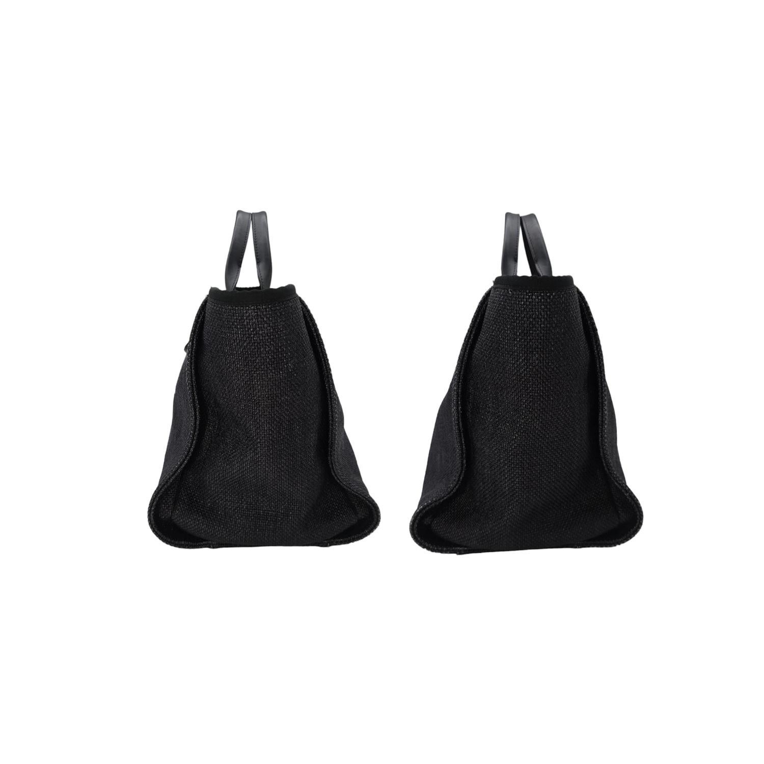 Chanel Woven Straw Raffia Medium Deauville Tote Black 2