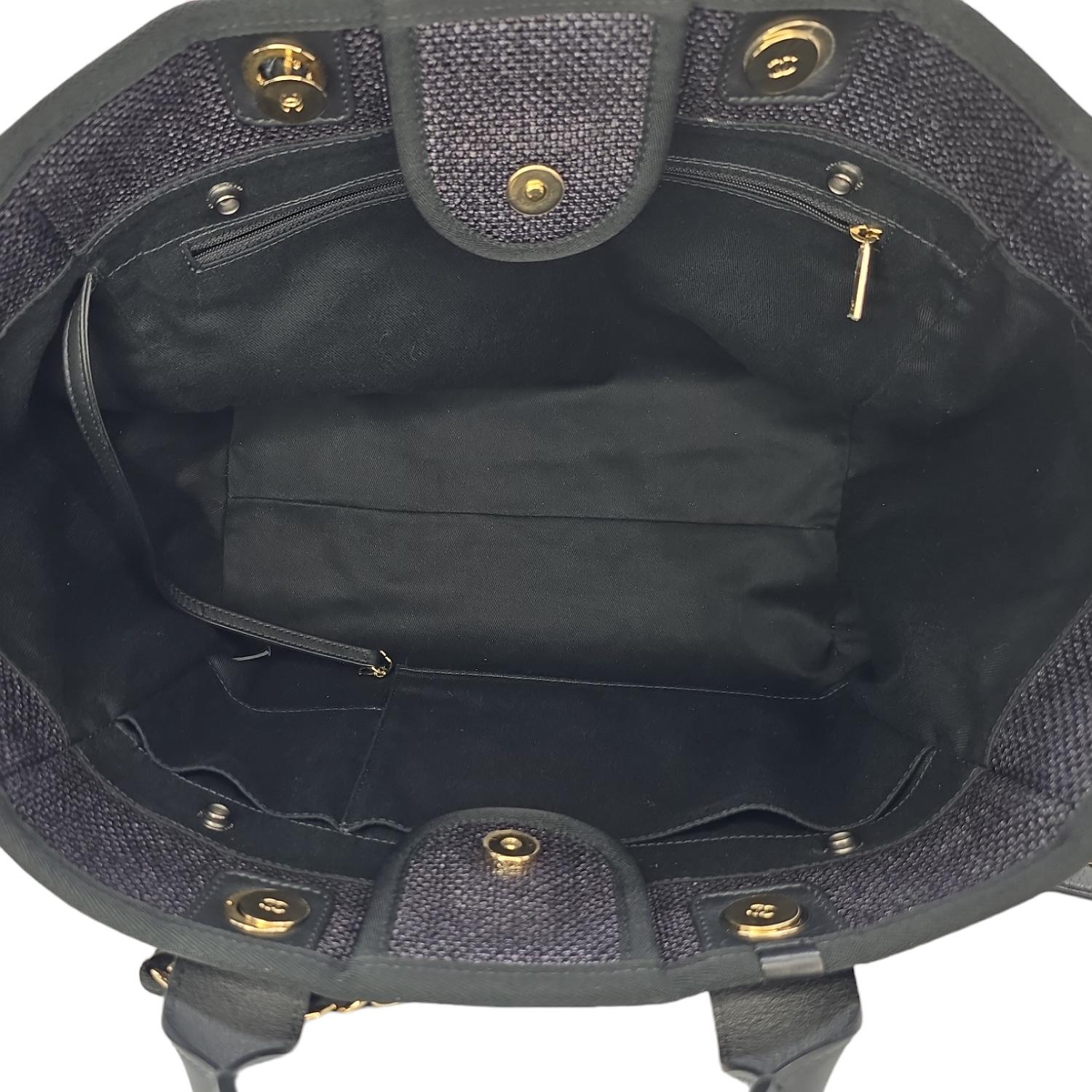 Chanel Woven Straw Raffia Medium Deauville Tote Black 4