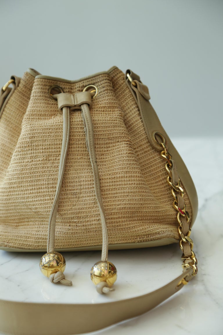 Chanel Woven Straw Vintage Crossbody Bucket Bag at 1stDibs vintage
