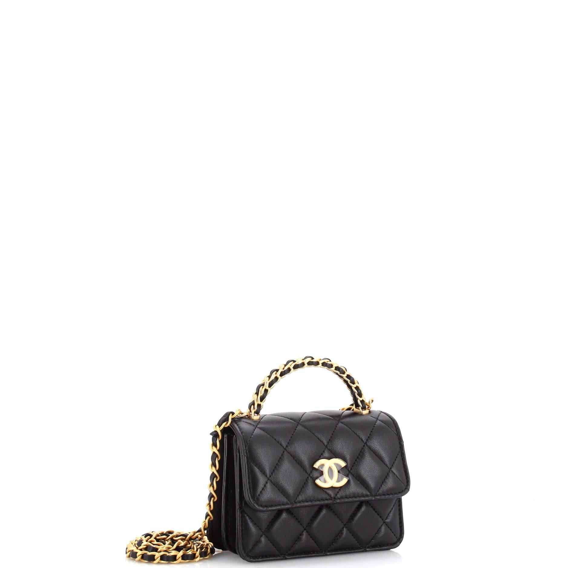 Chanel Woven Top Handle CC Flap Clutch on Chain Quilted Lambskin Small In Good Condition In NY, NY