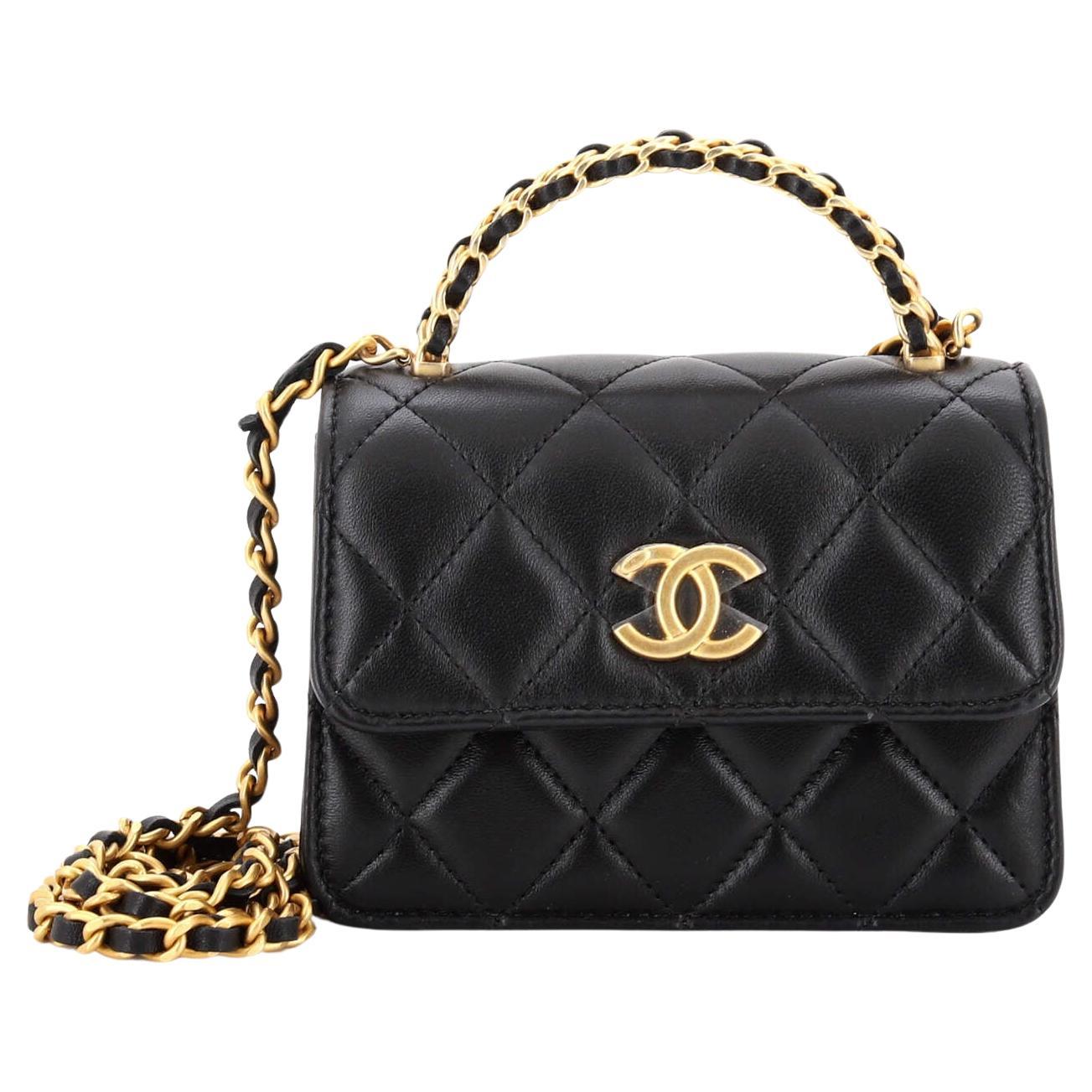 Chanel Woven Top Handle CC Flap Clutch on Chain Quilted Lambskin Small