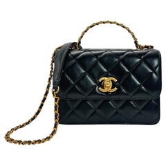 Chanel Woven Top Handle CC Rectangular Black Flap Bag
