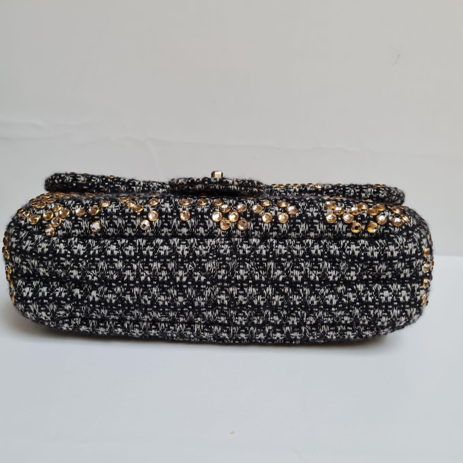 Chanel Woven Tweed Swarovski Flap Bag For Sale 3