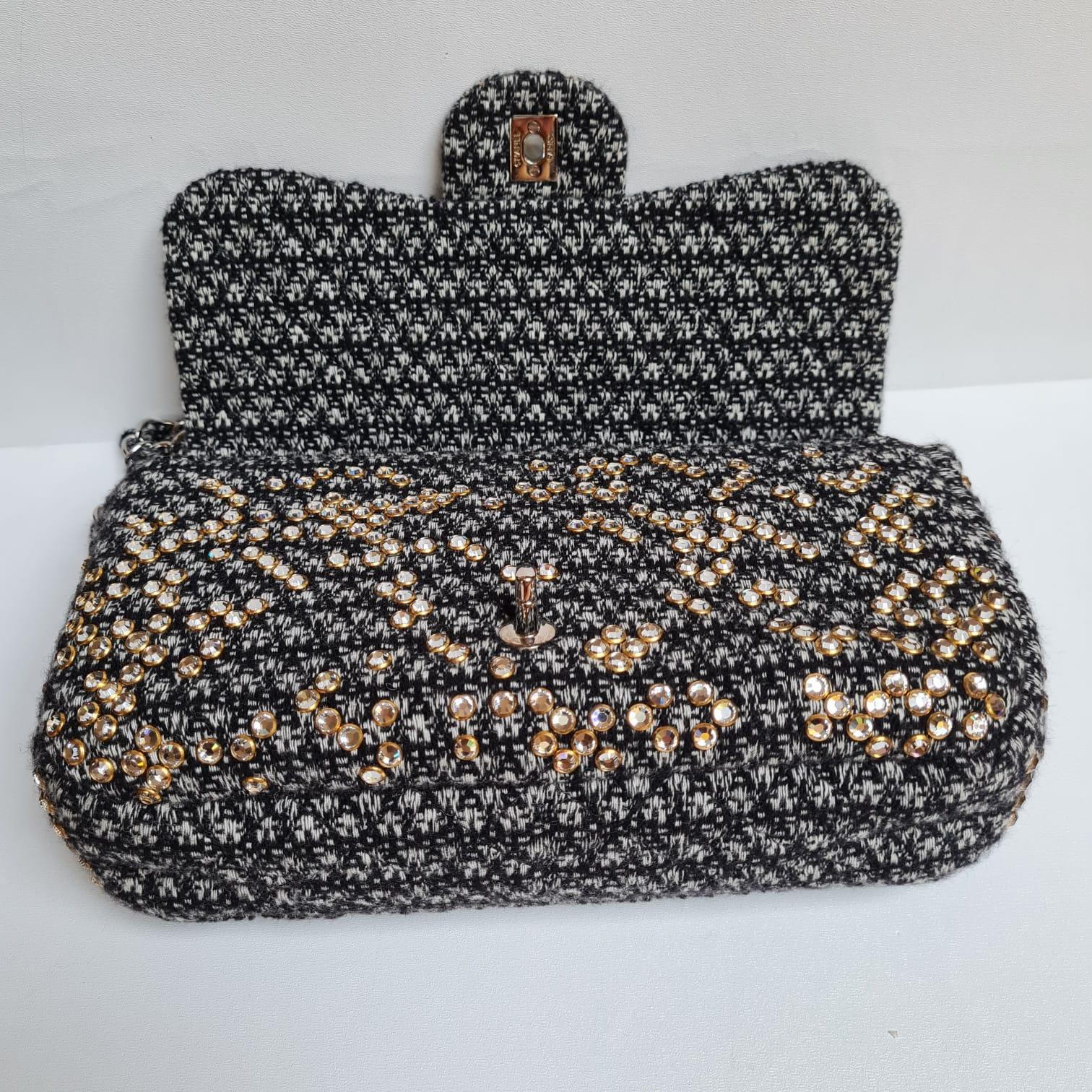 Chanel Woven Tweed Swarovski Flap Bag For Sale 4