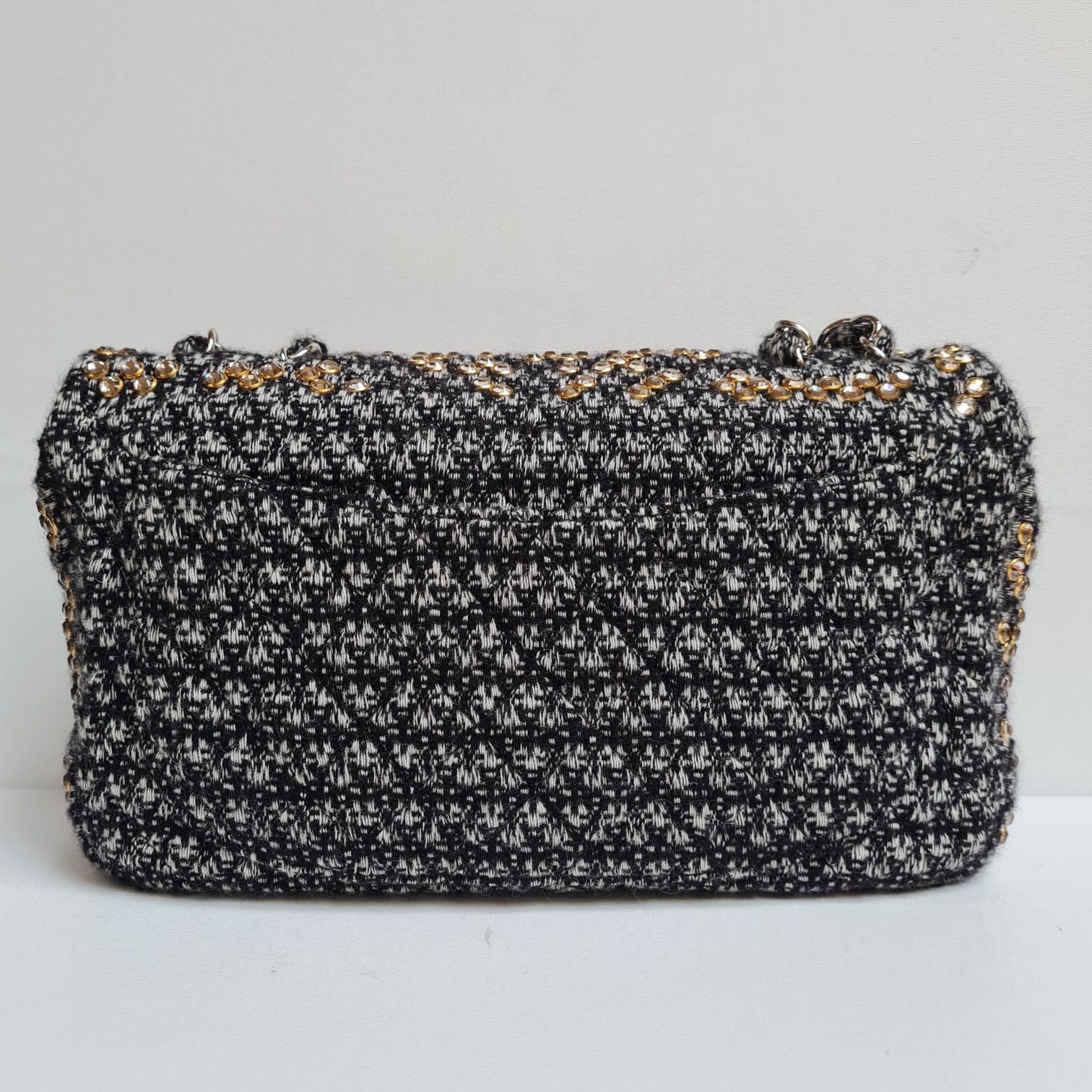 Chanel Woven Tweed Swarovski Flap Bag For Sale 5