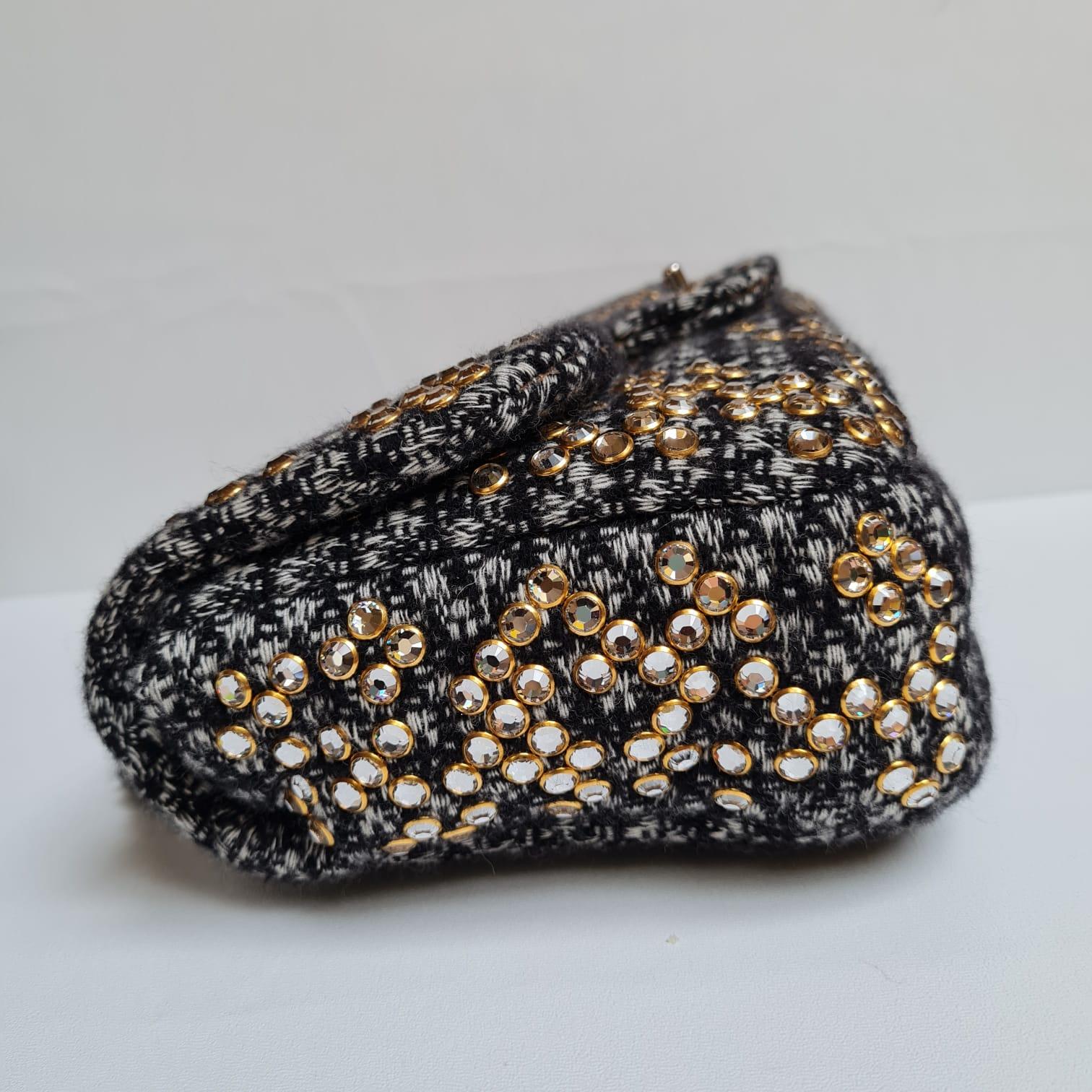 Chanel Woven Tweed Swarovski Flap Bag For Sale 6