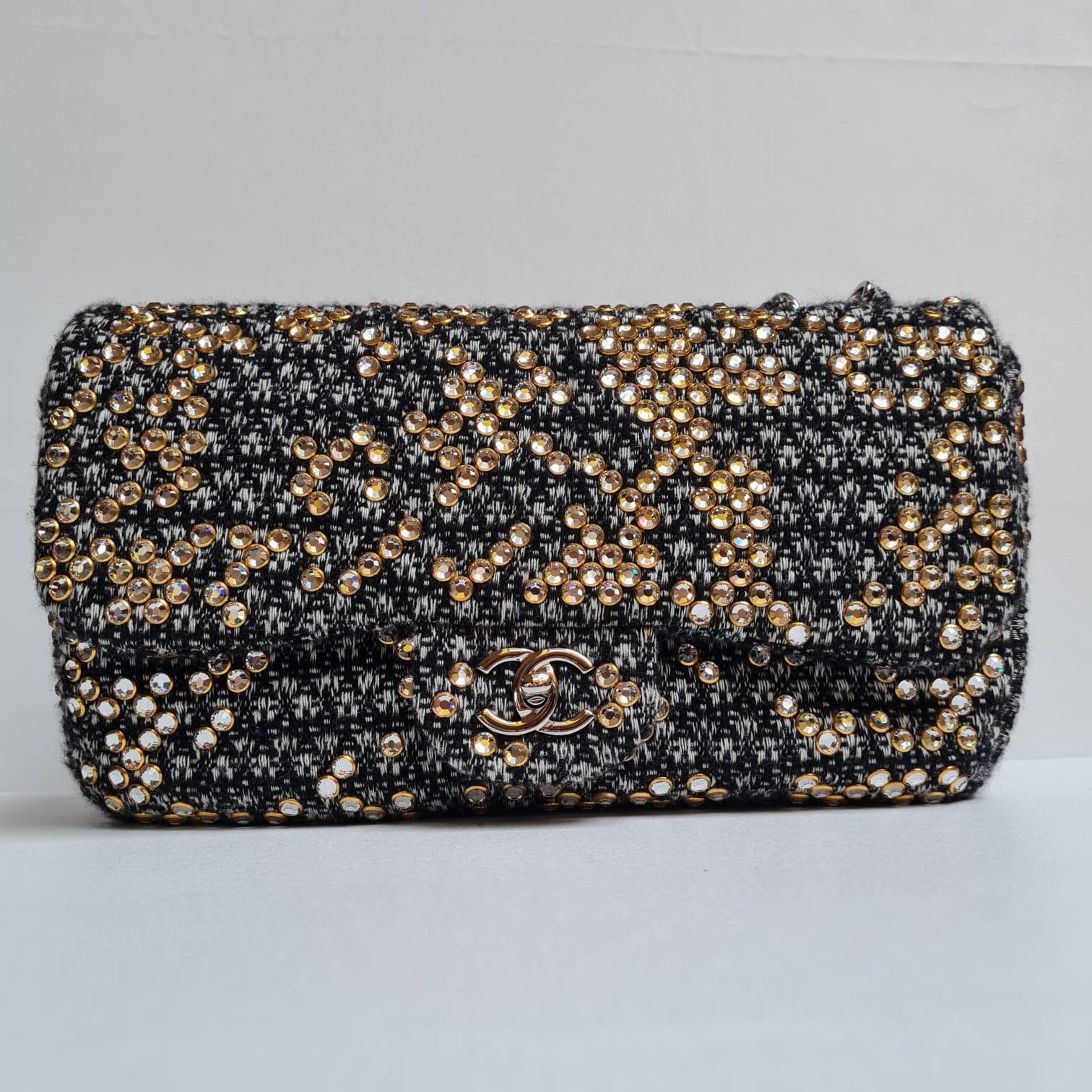 Chanel Woven Tweed Swarovski Flap Bag For Sale 7